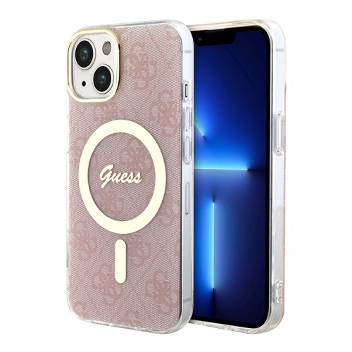Guess для iPhone 15 чехол PC/TPU 4G Hard Pink/Gold (MagSafe)