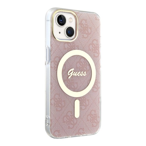 Guess для iPhone 15 чехол PC/TPU 4G Hard Pink/Gold (MagSafe)