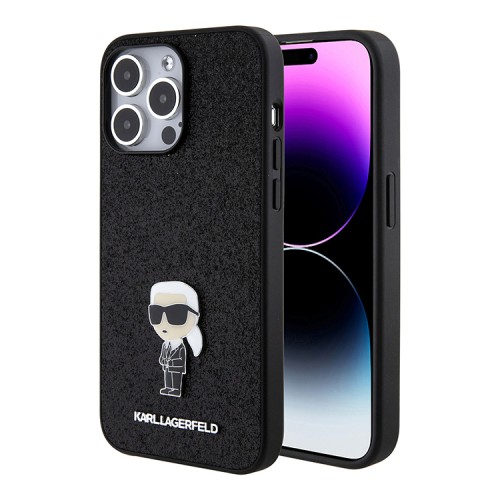 Lagerfeld для iPhone 15 Pro Max чехол Fixed glitters NFT Karl Ikonik Metal pin Hard Black