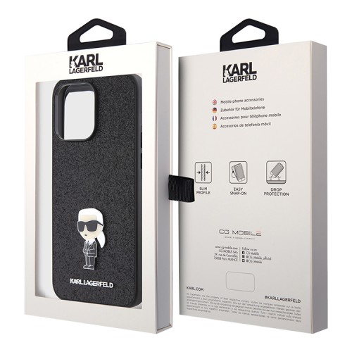 Lagerfeld для iPhone 15 Pro Max чехол Fixed glitters NFT Karl Ikonik Metal pin Hard Black