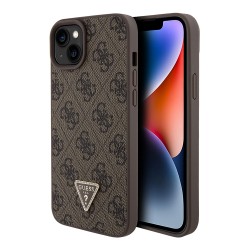 Guess для iPhone 15 Plus чехол PU 4G Triangle Diamond metal logo Hard Brown