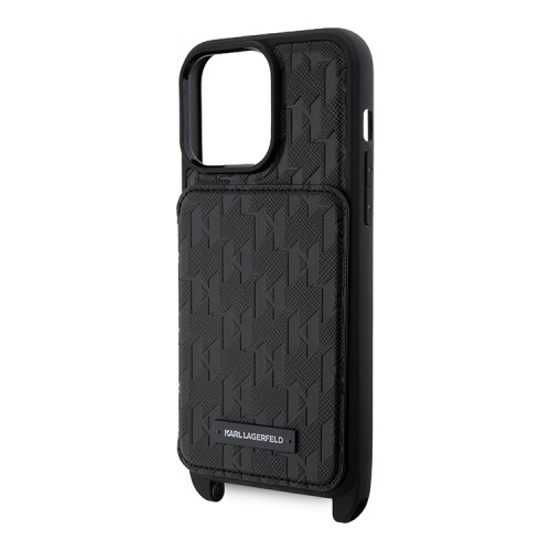 Karl Lagerfeld для iPhone 15 Pro Max чехол Crossbody cardslot PU Monogram Plate logo Hard Black