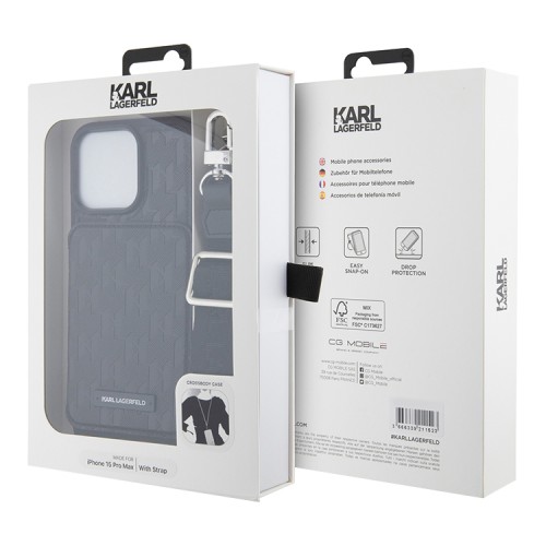 Karl Lagerfeld для iPhone 15 Pro Max чехол Crossbody cardslot PU Monogram Plate logo Hard Black