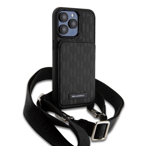Karl Lagerfeld для iPhone 15 Pro Max чехол Crossbody cardslot PU Monogram Plate logo Hard Black