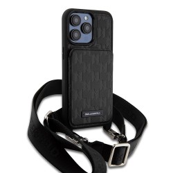 Karl Lagerfeld для iPhone 15 Pro Max чехол Crossbody cardslot PU Monogram Plate logo Hard Black