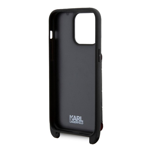 Karl Lagerfeld для iPhone 15 Pro Max чехол Crossbody cardslot PU Monogram Plate logo Hard Black