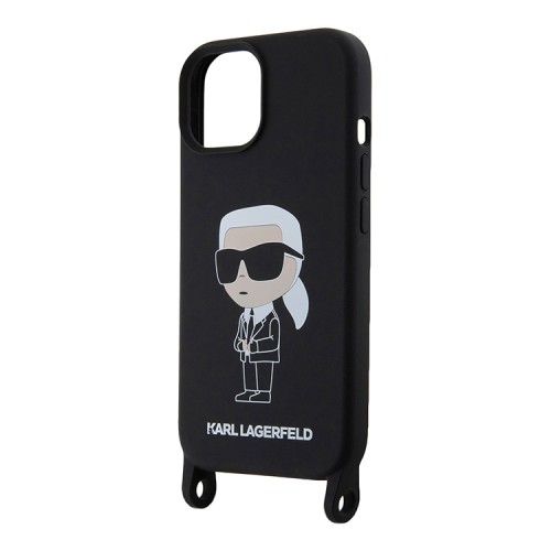 Karl Lagerfeld для iPhone 15 чехол Crossbody Liquid silicone NFT Karl Ikonik +Strap Hard Black