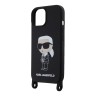 Karl Lagerfeld для iPhone 15 чехол Crossbody Liquid silicone NFT Karl Ikonik +Strap Hard Black