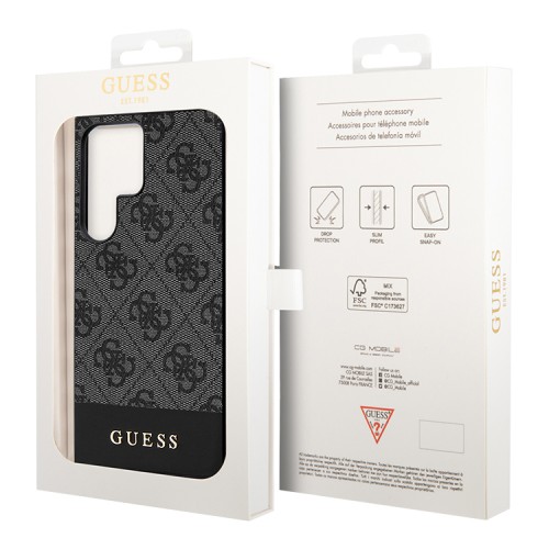 Guess для Galaxy S24 Ultra чехол PU 4G Bottom stripe Metal logo Hard Grey