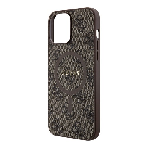 Guess для iPhone 13 Pro Max чехол PU 4G Colored ring Metal logo Brown (MagSafe)
