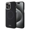 TUMI для iPhone 15 Pro чехол Liquid silicone Laser Ring Metal logo Hard Black (MagSafe)