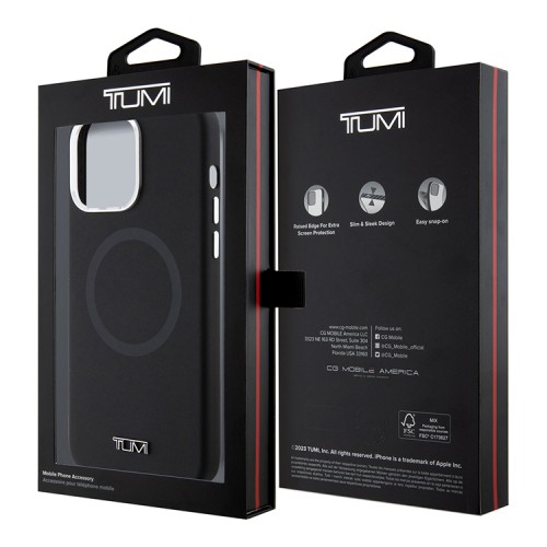 TUMI для iPhone 15 Pro чехол Liquid silicone Laser Ring Metal logo Hard Black (MagSafe)