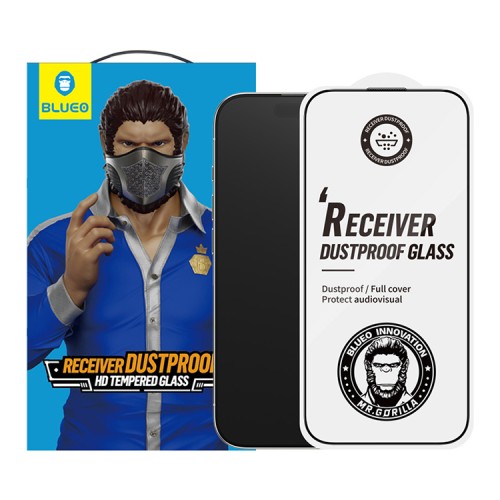 BlueO стекло для iPhone 16/15, Large arc Anti-Dust Anti-Static Black (защита динамика)