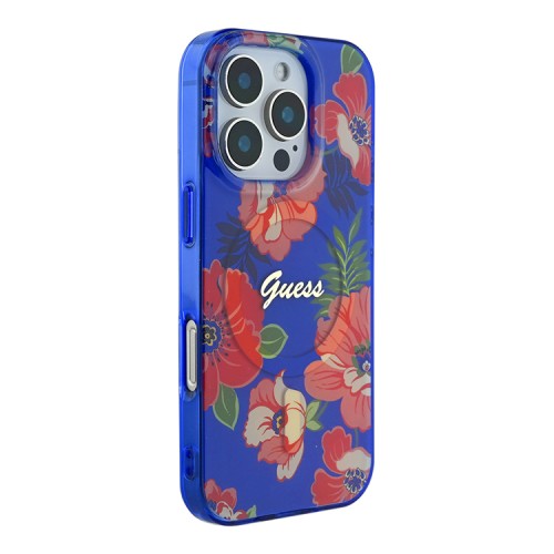 Guess для iPhone 16 Pro Max чехол PC/TPU Flowers Invisible Ring Red (MagSafe)