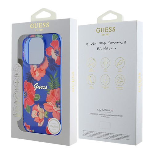 Guess для iPhone 16 Pro Max чехол PC/TPU Flowers Invisible Ring Red (MagSafe)