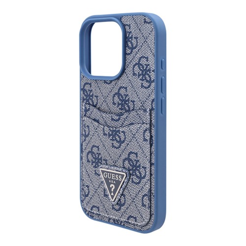 Guess для iPhone 16 Pro чехол PU кожа 4G Double cardslot Triangle metal logo Blue
