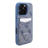 Guess для iPhone 16 Pro чехол PU кожа 4G Double cardslot Triangle metal logo Blue