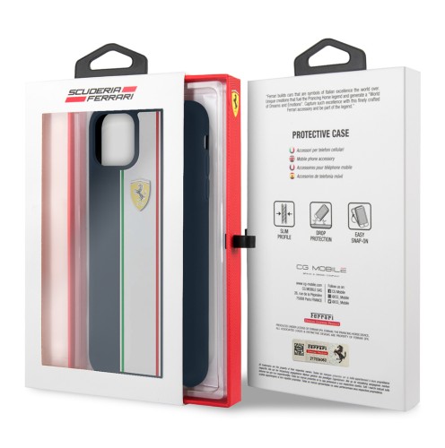 Чехол Ferrari On Track Silicone Hard Stripes для iPhone 11 Pro Max, синий