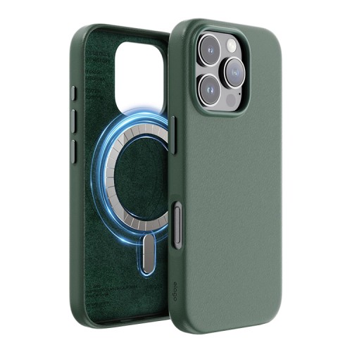 Elago для iPhone 16 Pro чехол PU Leather Midnight Green (MagSafe)