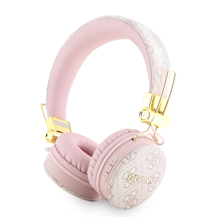 Guess наушники беспроводные накладные Bluetooth Headphones Round PU 4G Metal Logo Pink