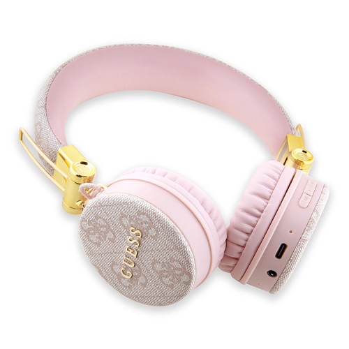 Guess наушники беспроводные накладные Bluetooth Headphones Round PU 4G Metal Logo Pink