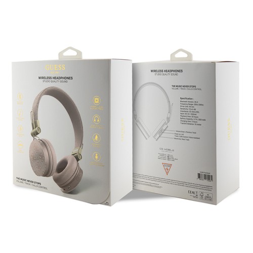 Guess наушники беспроводные накладные Bluetooth Headphones Round PU 4G Metal Logo Pink