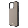 DKNY для iPhone 16 Pro Max чехол PU Grained leather Metal logo Hard Beige (MagSafe)
