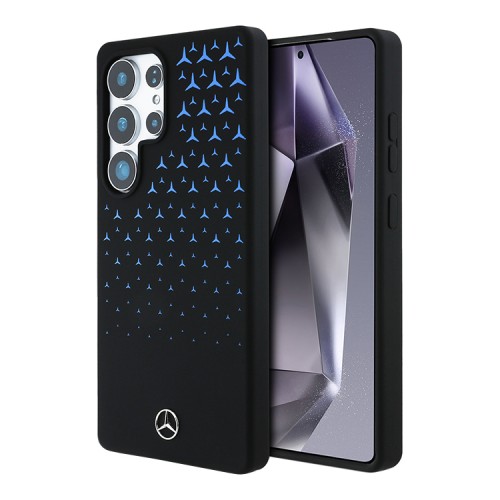 Mercedes для Galaxy S25 Ultra чехол Liquid silicone Gradient stars Metal logo Hard Black (MagSafe)
