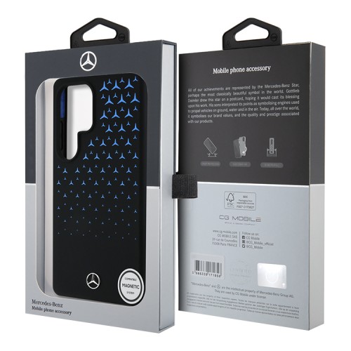 Mercedes для Galaxy S25 Ultra чехол Liquid silicone Gradient stars Metal logo Hard Black (MagSafe)