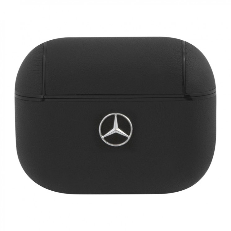 Чехол Mercedes Genuine leather with Metal logo для AirPods Pro, черный