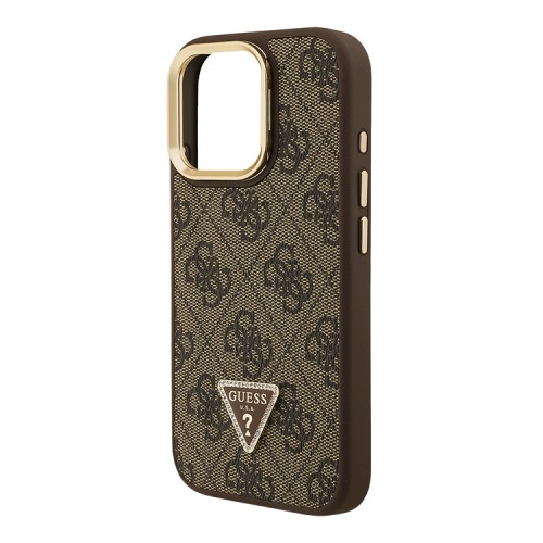 Guess для iPhone 16 Pro чехол PU 4G Triangle metal logo and Camera Stand Hard Brown (MagSafe)