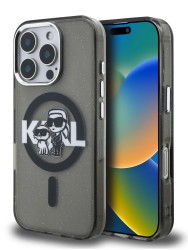 Karl Lagerfeld для iPhone 16 Pro Max чехол PC/TPU Sketch Karl&Choupette Glitter Black (MagSafe)