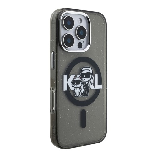 Karl Lagerfeld для iPhone 16 Pro Max чехол PC/TPU Sketch Karl&Choupette Glitter Black (MagSafe)
