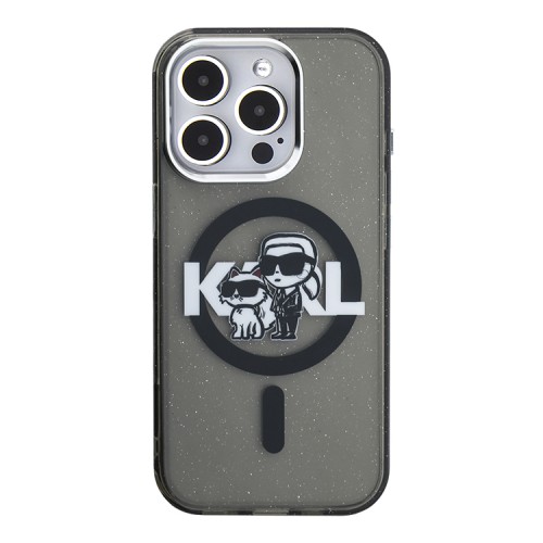 Karl Lagerfeld для iPhone 16 Pro Max чехол PC/TPU Sketch Karl&Choupette Glitter Black (MagSafe)