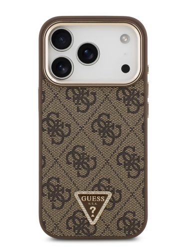 Guess для iPhone 17 Pro чехол PU 4G Triangle Diamond metal logo Gold camera Hard Brown (MagSafe)
