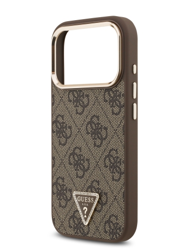 Guess для iPhone 17 Pro чехол PU 4G Triangle Diamond metal logo Gold camera Hard Brown (MagSafe)
