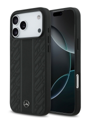 Mercedes для iPhone 17 Pro Max чехол Leather Laurel Leaves Vertical Stripes Hard Black (MagSafe)