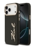 Karl Lagerfeld для iPhone 17 Pro чехол PU leather Autograph Metal logo & Gold camera Hard Black