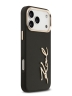 Karl Lagerfeld для iPhone 17 Pro чехол PU leather Autograph Metal logo & Gold camera Hard Black