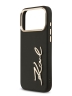 Karl Lagerfeld для iPhone 17 Pro чехол PU leather Autograph Metal logo & Gold camera Hard Black