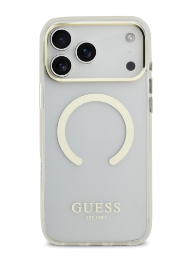 Guess для iPhone 17 Pro чехол IML Metal outline and Camera Hard Transparent/Gold (MagSafe)