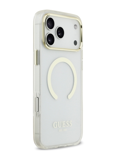 Guess для iPhone 17 Pro чехол IML Metal outline and Camera Hard Transparent/Gold (MagSafe)