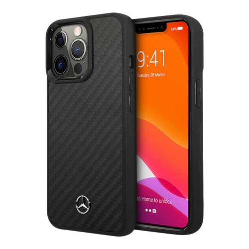 Карбоновый чехол Mercedes Dynamic Real Carbon Hard для iPhone 13 Pro, черный