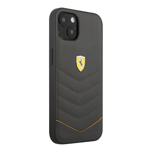 Кожаный чехол Ferrari Quilted with metal logo Hard для iPhone 13, серый