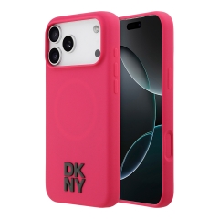 DKNY для iPhone 17 Pro чехол Liquid Silicone Stack Metal logo Hard Pink (MagSafe)
