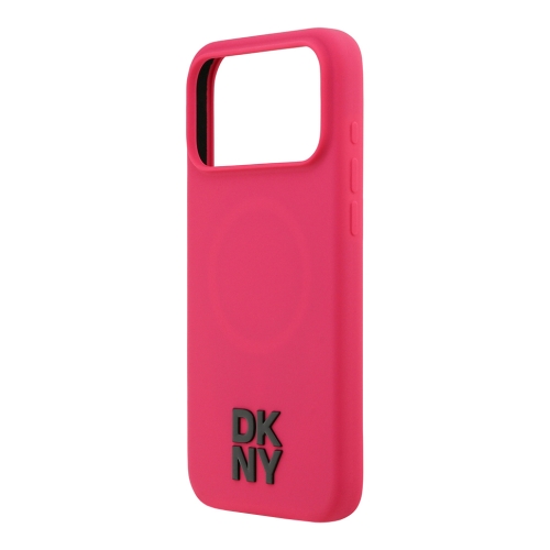 DKNY для iPhone 17 Pro чехол Liquid Silicone Stack Metal logo Hard Pink (MagSafe)