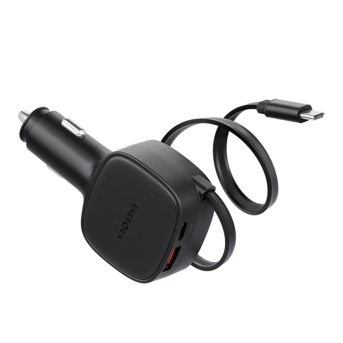 Energea АЗУ ArcDrive 84, USB-C +USB-A +75cm retractable USB-C cable (Total 84W) Black