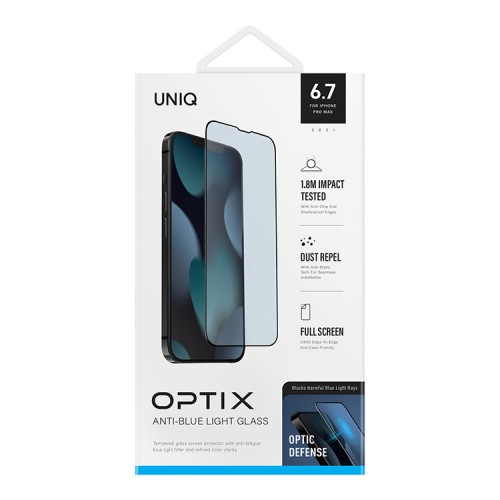 Защитное стекло Uniq OPTIX Anti-Blue light для iPhone 13 Pro max | 14 Plus, черная рамка