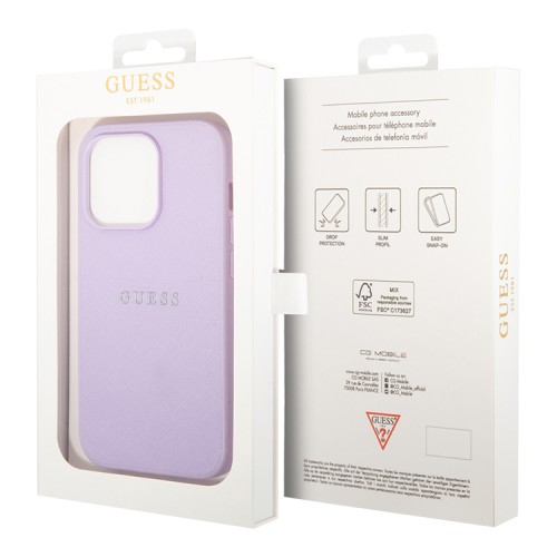 Чехол Guess PU Saffiano with Metal logo Hard для iPhone 14 Pro Max, фиолетовый