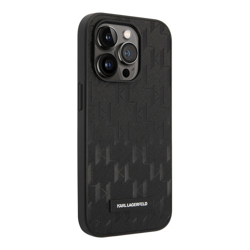 Чехол Lagerfeld PU Saffiano Monogram w Metal logo Hard для iPhone 14 Pro, черный